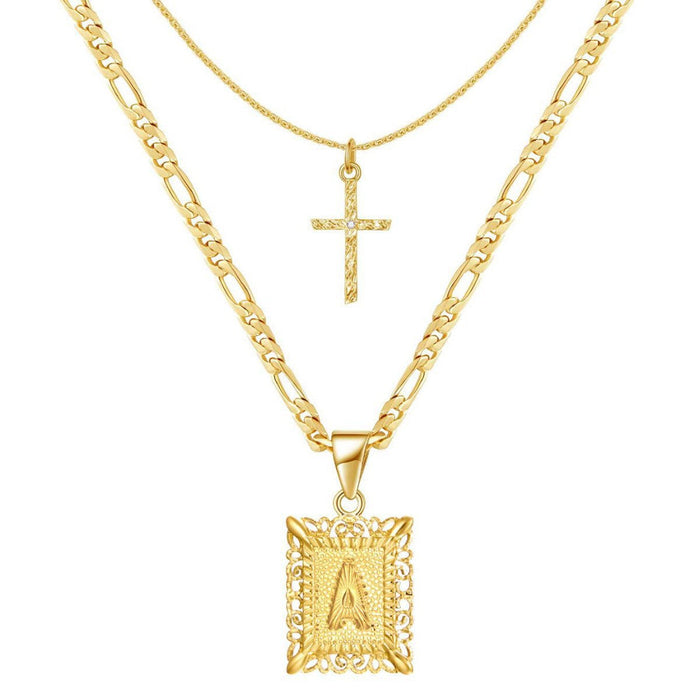 2pc 14k Initial & Cross Necklace Set