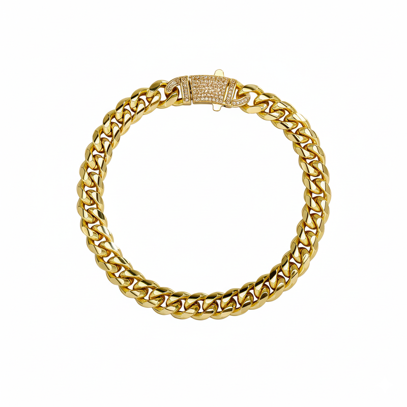 14k Chunky Diamond Accented Clasp Cuban Link Bracelet