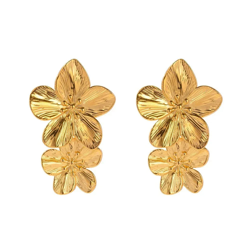 Layered Hibiscus Flower Floral Earrings