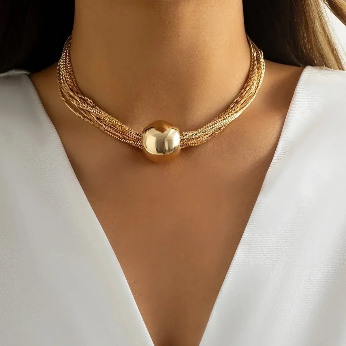 Posh Multi Layered Chain Ball Necklace and Bracelet
