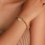 14k Dainty Heart Engraved Letter Initial Bracelet