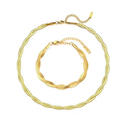 18k Interwoven Herringbone Chain Necklace and Bracelet Set