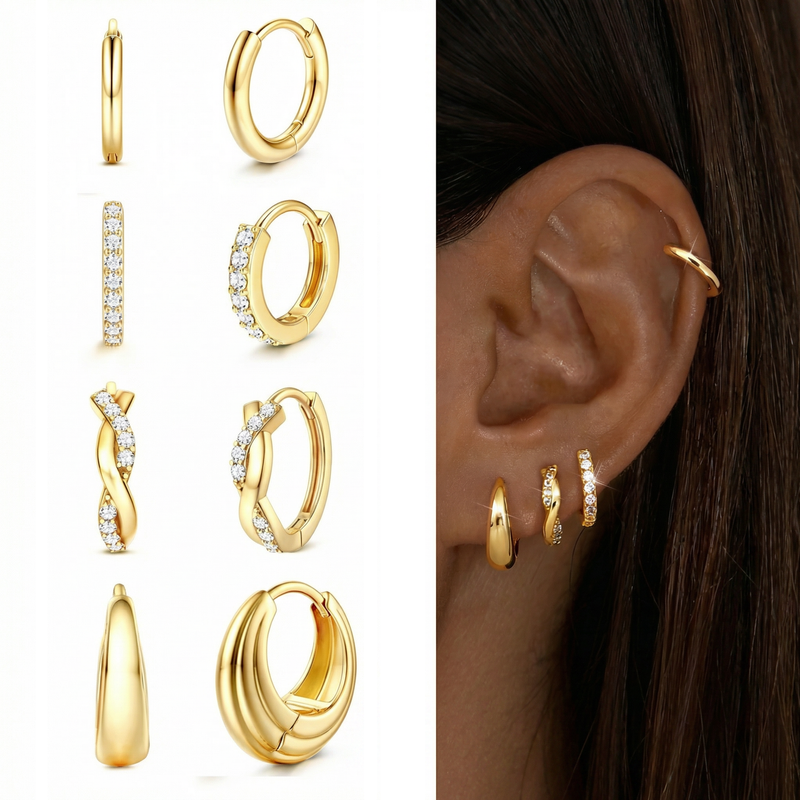 8pc Classic Huggie Hoop Earrings Set
