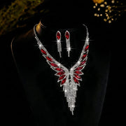 Elegant CZ Accented Wing Necklace & Earrings Set