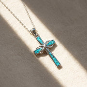 Turquoise Accented Infinity Cross Faith Necklace