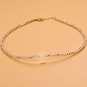 Dainty Stone Beaded Initial Necklace
