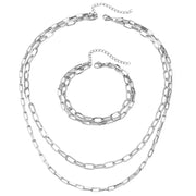 Layered Dual Paperclip Bracelet and Necklace Set