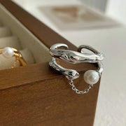 S925 Layered Antique Inspired Pearl Ring