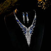 Elegant CZ Accented Wing Necklace & Earrings Set
