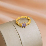 Adjustable Amethyst Violet Floral Ring