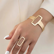 Adjustable Geometric Rectangle Bracelet and Ring Set