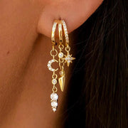 14k Triple Huggie Dangle Earrings Pair