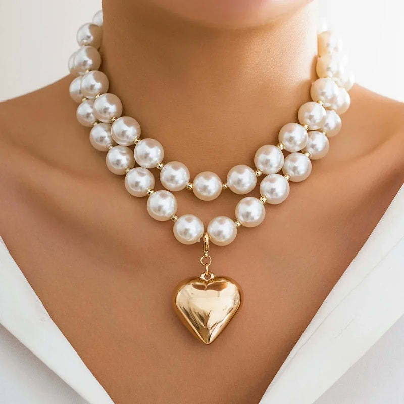 Bold Statement Pearl Layered Heart Necklace