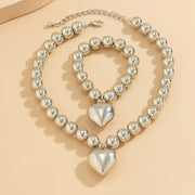 Chunky Heart Pendant Necklace and Bracelet Set