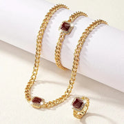 Cuban Square Diamond Necklace, Bracelet, and Ring Set