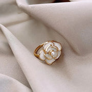 Dainty Blanc Camellia Floral Necklace, Earrings, Ring Jewelry