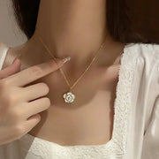 Dainty Blanc Camellia Floral Necklace, Earrings, Ring Jewelry