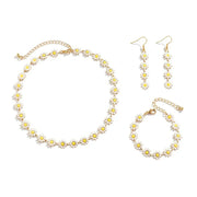 Dainty Floral Daisy Choker Necklace, Bracelet, and Earrings Set