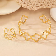 Dainty Open Clover Adjustable Bracelet and Ring Set