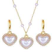 Elegant Pearl Heart Necklace and Earrings Set