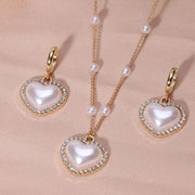 Elegant Pearl Heart Necklace and Earrings Set