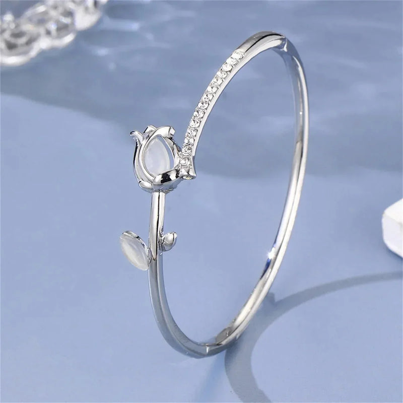 Elegant Tulip Opal Diamond Accented Bracelet