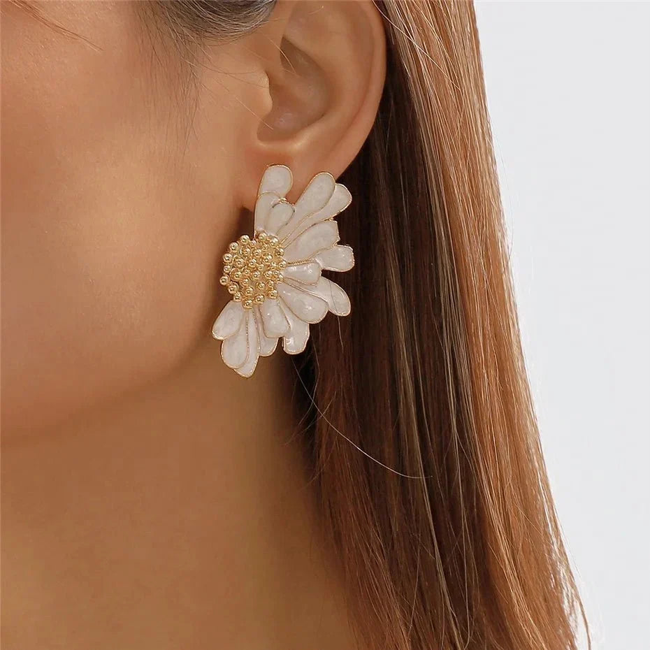 Half Flower Enamel Earrings