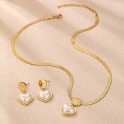 Herringbone Love Heart Necklace and Earrings Set