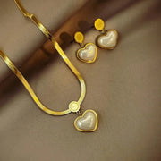 Herringbone Love Heart Necklace and Earrings Set