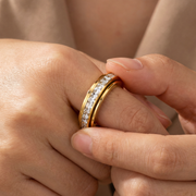 Simulated Diamond Accented Rotating Anxiety Relief Ring