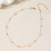 14k Dainty Pearl & Gold Beaded Satellite Necklace
