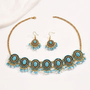 Boho Turquoise Earrings & Choker Necklace Set