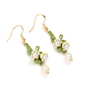 Lily of the Valley Pearl Choker Necklace, Bracelet, and Earrings Set