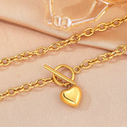 Paperclip Chain Circle Lock Heart Pendant Necklace