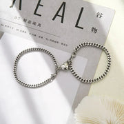 Simple Couples Cuban Magnetic Heart Bracelet Set