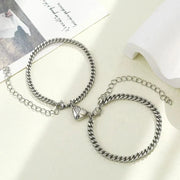 Simple Couples Cuban Magnetic Heart Bracelet Set